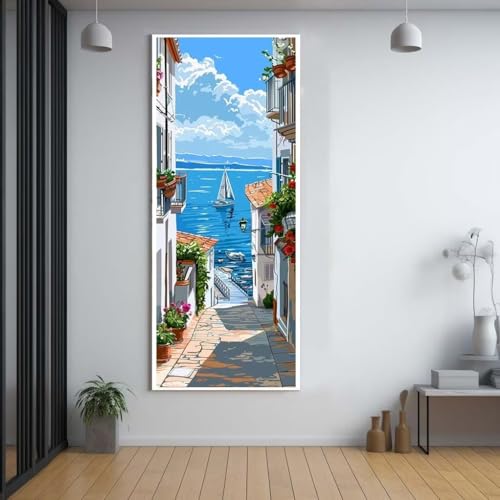 Diamond Painting Meer kleine Stadt 100x300cm，5D Daiments Painting Erwachsene mit Diamond Painting Zubehör，Groß Diamont Painting bilder Set Full Square Drill Geschenk für mädchen Home Wall Décor A11 von Funxer