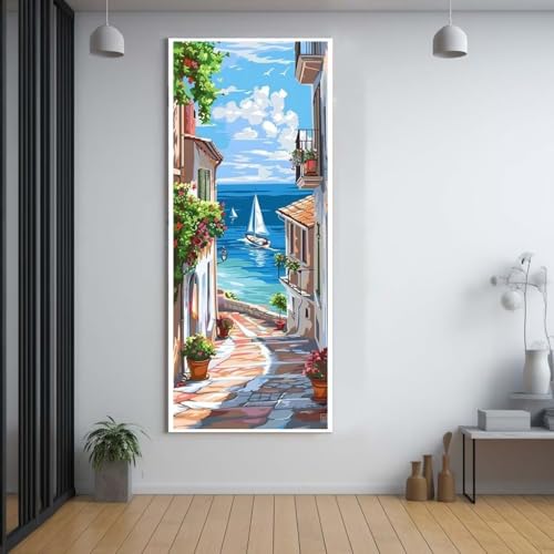 Diamond Painting Meer kleine Stadt diamond painting erwachsene groß xxl 100x300cm，5D diamond painting set mit Zubehör Full Square Set，DIY Cross Stickerei Deko Wohnzimmer Schlafzimmer Eingang Wand A22 von Funxer