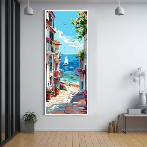 Diamond Painting Meer stadt diamond painting erwachsene groß xxl 100x300cm，5D diamond painting set mit Zubehör Full Square Set，DIY Cross Stickerei Deko Wohnzimmer Schlafzimmer Büro Eingang Wand A12 von Funxer