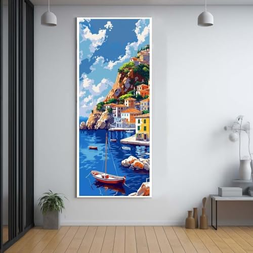 Diamond Painting Meerblick Boot 100x200cm，5D Daiments Painting Erwachsene mit Diamond Painting Zubehör，Groß Diamont Painting bilder Set Full Square Drill Geschenk für mädchen Home Wall Décor A34 von Funxer