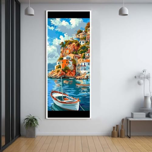 Diamond Painting Meerblick Boot diamond painting erwachsene groß xxl 30x80cm，5D diamond painting set mit Zubehör Full Square Set，DIY Cross Stickerei Deko Wohnzimmer Schlafzimmer Büro Eingang Wand A33 von Funxer