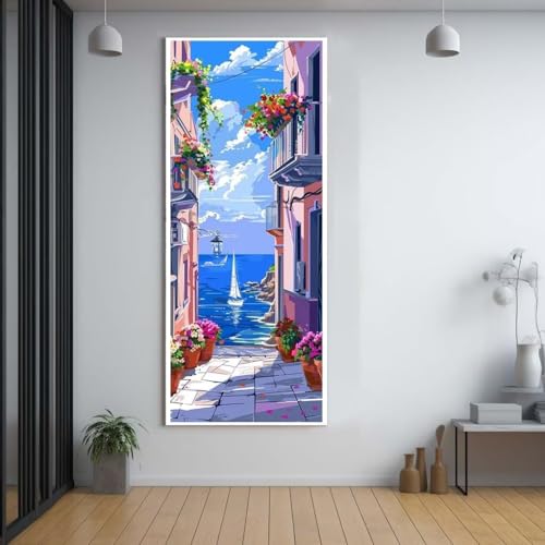 Diamond Painting Meerblick Straße 100x300cm，5D Daiments Painting Erwachsene mit Diamond Painting Zubehör，Groß Diamont Painting bilder Set Full Square Drill Geschenk für mädchen Home Wall Décor A23 von Funxer