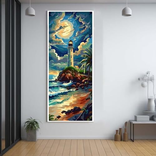 Diamond Painting Mond Leuchtturm 50x120cm，5D Daiments Painting Erwachsene mit Diamond Painting Zubehör，Groß Diamont Painting bilder Set Full Square Drill Geschenk für mädchen Home Wall Décor A10 von Funxer