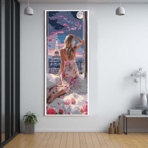 Diamond Painting Paris schöne Frau 100x200cm，5D Daiments Painting Erwachsene mit Diamond Painting Zubehör，Groß Diamont Painting bilder Set Full Square Drill Geschenk für mädchen Home Wall Décor A72 von Funxer