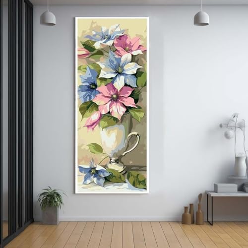 Diamond Painting Rosa Blumen 100x300cm，5D Daiments Painting Erwachsene mit Diamond Painting Zubehör，Groß Diamont Painting bilder Set Full Square Drill Geschenk für mädchen Home Wall Décor A59 von Funxer