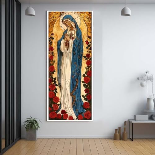 Diamond Painting Rose Jungfrau Maria 100x200cm，5D Daiments Painting Erwachsene mit Diamond Painting Zubehör，Groß Diamont Painting bilder Set Full Square Drill Geschenk für mädchen Home Wall Décor A44 von Funxer