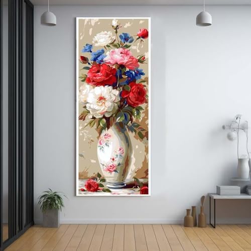 Diamond Painting Rot Blumen 100x300cm，5D Daiments Painting Erwachsene mit Diamond Painting Zubehör，Groß Diamont Painting bilder Set Full Square Drill Geschenk für mädchen Home Wall Décor A69 von Funxer