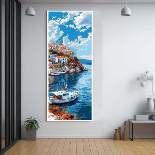 Diamond Painting Schiff dock 100x300cm，5D Daiments Painting Erwachsene mit Diamond Painting Zubehör，Groß Diamont Painting bilder Set Full Square Drill Geschenk für mädchen Home Wall Décor A37 von Funxer