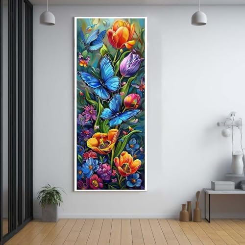 Diamond Painting Schmetterling blume 30x80cm，5D Daiments Painting Erwachsene mit Diamond Painting Zubehör，Groß Diamont Painting bilder Set Full Square Drill Geschenk für mädchen Home Wall Décor A24 von Funxer