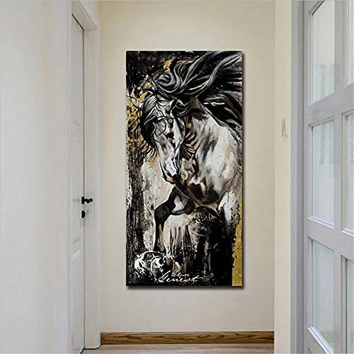 Diamond Painting Schwarze weiße Pferde Diamant Painting Bilder Groß 50x100cm,5D Diamant Malerei mit Diamond Painting Zubehör Full Set,DIY Cross Stickerei Deko Wohnzimmer Schlafzimmer Büro Eingang Wand von Funxer