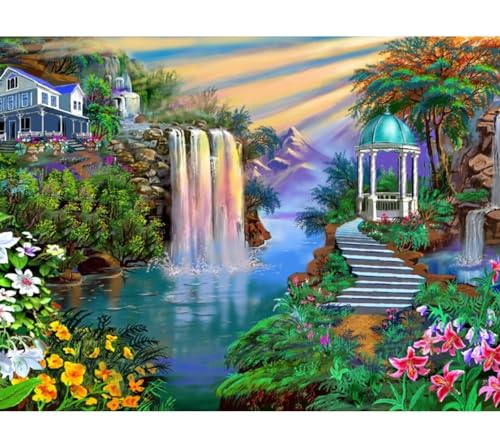 Diamond Painting Wasserfall-Szenerie diamond painting erwachsene 60x90cm, 5D Square diamond painting set mit Zubehör Full Set, DIY Cross Stickerei Deko Wohnzimmer Schlafzimmer Büro Eingang Wand A19 von Funxer