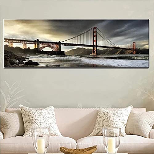 Diamond Painting Zubehör 5D DIY Diamant Painting San Francisco Gate Bridge Square Vollbohrer Große Stickerei Set Kreuzstich Bilder Mosaik Kunst Handwerk für Home Wall Decoration(30x90cm,12x36in) H1163 von Funxer