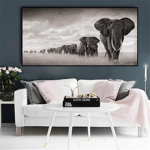 Groß Diamond Painting, DIY 5D Diamant Painting Bilder Afrika Elefanten, Full Diamant Malerei Kits Malen nach Zahlen Erwachsene/Kinder/Mädchen Geschenke Bastel Set, Home Room Decor Gemälde, 60x120 cm von Funxer