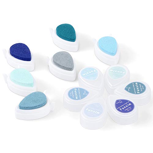 Funxim Stempelkissen Blau Ink Pad Fingerabdrücke Set, zum Papier Handwerk Stoff Malerei Basteln und zum kreativen Gestalten 6er Set von Funxim