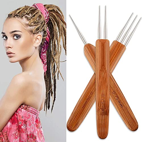 Professionelle Dreadlock-Häkelnadel mit Bambusgriff, Metallnadel für Dreadlocks, Perücken, Zopf, Handwerk, Haar, Webwerkzeug, 3 Stück/Los 0,75 mm (1 Haken, 2 Haken, 3 Haken) (3 Haken) von Funyn