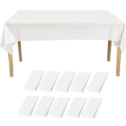 10 Stück Einweg Tischdecke Transparent Papiertischdecke Rolle, 137 x 274 cm Kunststoff Rechteckige Transparent Tischdecken für Party Hochzeit Picknick Geburtstags von Fuonmka