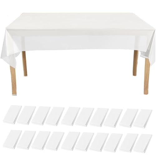 20 Stück Einweg Tischdecke Transparent Papiertischdecke Rolle, 137 x 274 cm Kunststoff Rechteckige Weisse Tischdecken für Party Hochzeit Picknick Geburtstags von Fuonmka