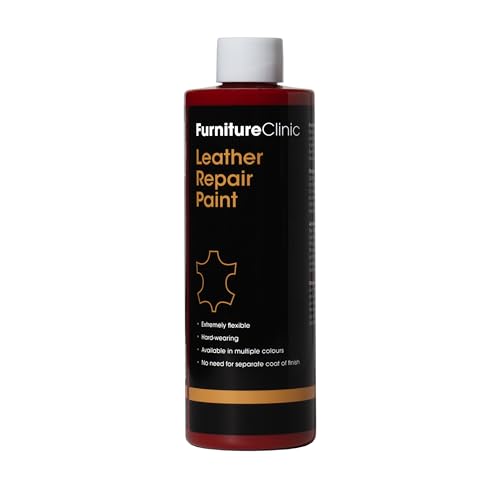 Furniture Clinic Lederreparatur-Farbe & Farbauffrischung | Selbstversiegelnder Lederfarbstoff für schnelle + einfache Ledersanierung | Ledersofas, Autositze, Lederschuhe (Rot, 250ml) von Furniture Clinic