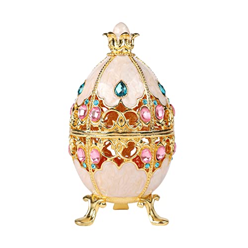 Furuida Schmuckkästchen mit aufklappbarem weißem Aushöhlung, Fabergé-Ei, Emaille, Schmuckschatulle, klassische Ornamente, Metallhandwerk, Geschenk für Heimdekoration von Furuida