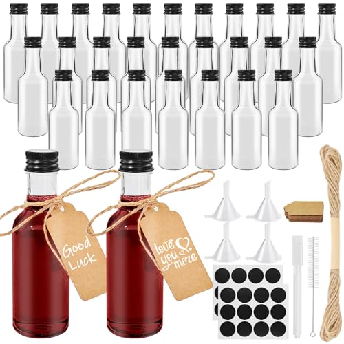 Furuising 28 Stück 50ML Plastik Shot Flaschen zum Befüllen, Mini Flaschen zum Befüllen, Wiederverwendbar Schnapsflaschen zum Befüllen mit Deckel Stift, Anhänger, Trichter für Hochzeiten Party von Furuising