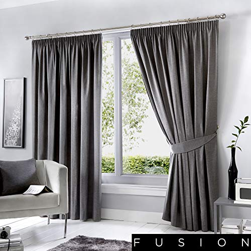 Fusion Home Furnishings Dijon Paar Bleistift-Faltenvorhänge, Polyester, Anthrazit, 117 x 183cm von Fusion