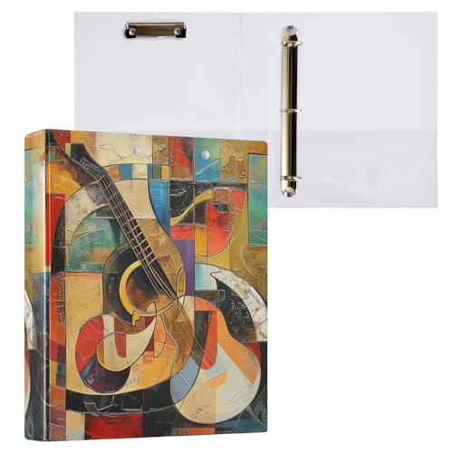 Abstrakte Gitarre, abstrakte moderne Kunst, 3,8 cm, dekorativer D-Ringordner mit Klemmbrett und 3 transparenten Taschen, hält 200 Blatt A4-Papier, wasserdichte Ordner für Schule, Zuhause, Büro von Fustylead