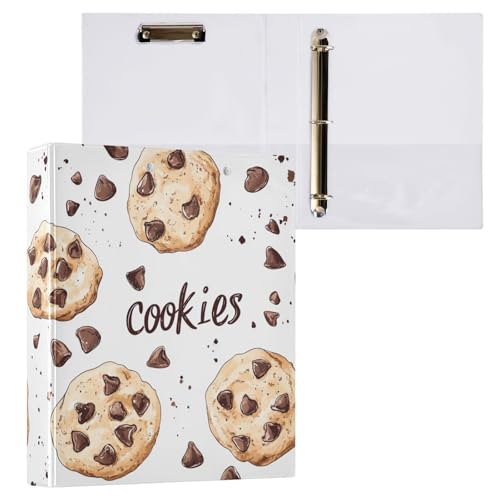 Brown Cookies with Chocolate Bean 3-Ringbuch, 3,8 cm, dekorativer D-Ringordner mit Klemmbrett und 3 transparenten Taschen, hält 200 Blatt A4-Papier, wasserdichte Ordner für Schule, Zuhause, Büro von Fustylead