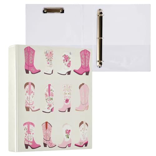 Western-Cowgirl-Stiefel, 70er Jahre, 3-Ringbuch, 3,8 cm, dekorativer D-Ringordner mit Klemmbrett und 3 transparenten Taschen, hält 200 Blatt A4-Papier, wasserdichte Ordner für Schule, Zuhause, Büro von Fustylead