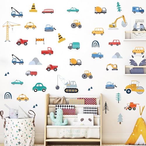 12 Blätter Bagger Baustelle Wandaufkleber, Wandsticker Fahrzeuge Set, Junge Babyzimmer Wanddeko, Baufahrzeuge Wandtattoo für Kinderzimmer Wohnzimmer Spielzimmer Kindergarten von Futuhada