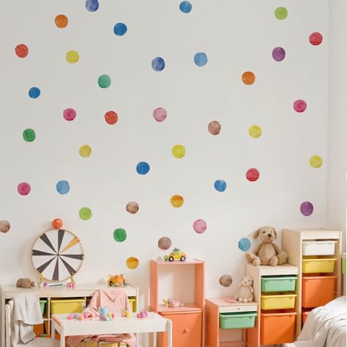 87PCS Bunt Wandtattoo Kinderzimmer, Tupfen Wandsticker & Aquarell Polka Dots Wandaufkleber, DIY Selbstklebend Kreise Pastell Stickers Wandsticker für Babyzimmer Wanddeko Schlafzimmer von Futuhada