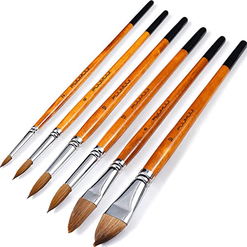 Fuumuui Aquarell Pinsel Set Professionelle Kolinsky Pinsel für Künstler 6pcs Spitze Runden Katzenzunge Oval Waschdolch für Aquarell Acryltinten Gouache Malerei von Fuumuui