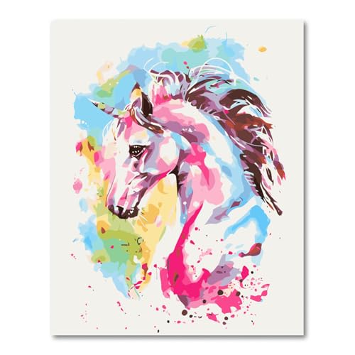 Fuumuui Malen Nach Zahlen Erwachsene und Kinder Anfänger Gemälde inklusive Pinsel und Acrylfarben 40 x 50 cm - Tiere, Buntes Einhorn von Fuumuui