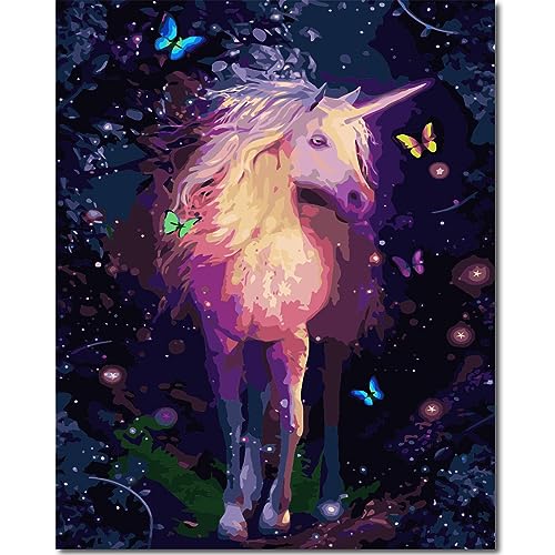 Fuumuui Malen Nach Zahlen Erwachsene und Kinder Anfänger Gemälde inklusive Pinsel und Acrylfarben 40 x 50 cm - Tiere, Glühendes Einhorn von Fuumuui