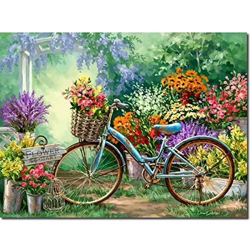 Fuumuui Malen Nach Zahlen Erwachsene und Kinder Anfänger inklusive Pinsel und Acrylfarben 40 x 50 cm - Landschaft, Blumen und Fahrrad von Fuumuui