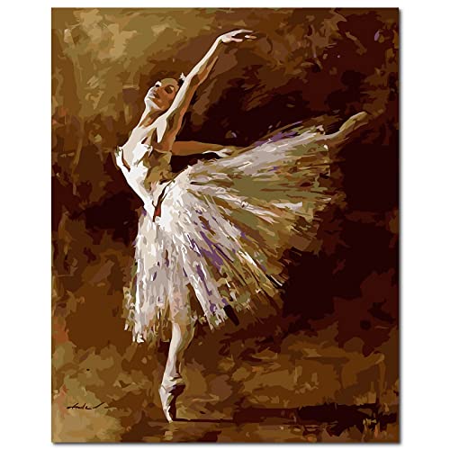 Fuumuui Malen Nach Zahlen Erwachsene und Kinder Anfänger Gemälde inklusive Pinsel und Acrylfarben 40 x 50 cm - Frau, Ballett von golden maple