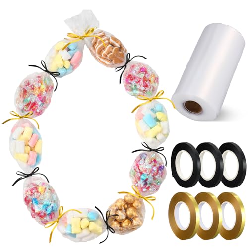 Fuutreo 1 Rolle Candy Lei Polyschlauch Abschluss-Set mit 6 Rollen 100 m Band für DIY Abschlussfeier Verpackung Snacks Süßigkeiten Grad Party Geschenk Lei Kit (transparent, 11,9 cm x 2,4 m) von Fuutreo