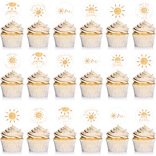 Fuutreo 48 Stück First Trip Around the Sun Cake Topper Sunshine Cupcake Topper Sonne Cupcake Topper 1st Birthday Baby Shower Cupcake Topper 1st Trip Around the Sun Geburtstag Dekorationen für Jungen Mädchen von Fuutreo