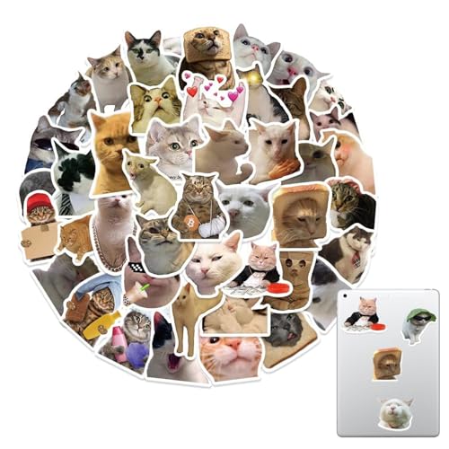 Fuuxtci Lustiges Katzen Aufkleber Set, 50 Stück Katzen Meme Sticker, Süße Katzen Aufkleber Wasserfeste Vinyl Aufkleber Ästhetische Aufkleber Für Katzenliebhaber Wasserflaschen Sammelalbum Telefon von Fuuxtci