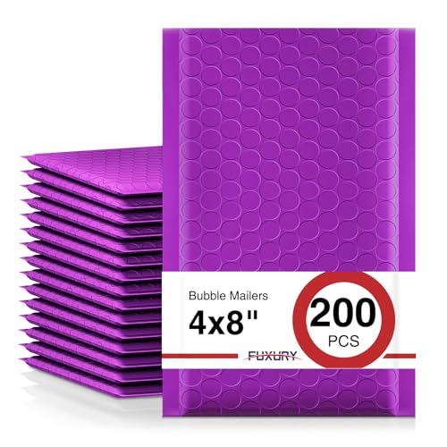 Fuxury Violette Luftpolster-Versandtaschen, 10,2 x 20,3 cm, 200 Stück, wasserdicht, gepolstert, selbstklebend, Luftpolsterumschläge für kleine Unternehmen, nutzbare Größe 10,2 x 17,8 cm von Fuxury