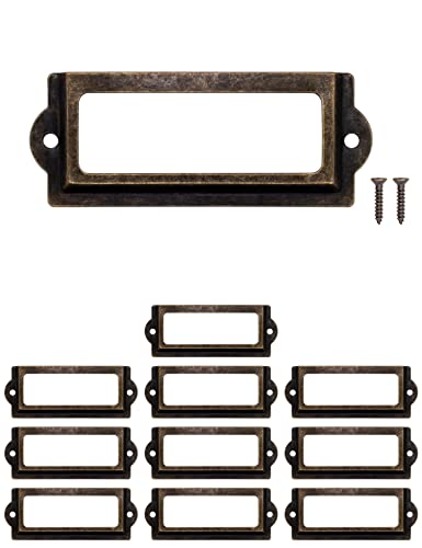 FUXXER® - 10x Etiketten-Fenster, Antikes Design, Messing Bronze Antik-Optik, für Apotheker-Schränke, Kartei-Kasten, Sortier-Kästen, Archiv-Schubladen, Archivierung 83 x 33 mm von Fuxxer