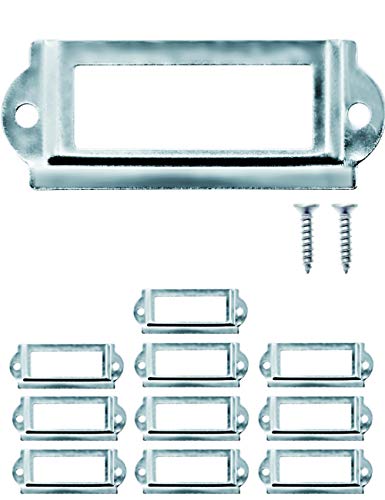 FUXXER® 10x Etiketten-Fenster, Kartei-Kästen, Apotheker-Schränke, Archivierung, 64 x 32 mm, silber von Fuxxer