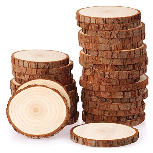 Fuyit Holzscheiben Holz Log Scheiben Unvollendete Holzkreise Ungebohrte Holzkreise ohne Loch für DIY Handwerk Holz-Scheiben Hochzeit Mittelstücke Weihnachten Dekoration Baumscheibe (30pcs 6-7CM) von Fuyit