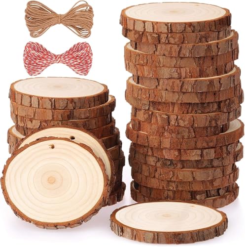 Fuyit Holzscheiben 30 Stücke Holz Log Scheiben 6-7cm mit Loch Unvollendete Holzkreise für DIY Handwerk Holz-Scheiben Hochzeit Mittelstücke Weihnach von Fuyit