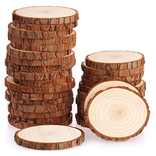 Fuyit Holzscheiben Holz Log Scheiben Unvollendete Holzkreise Ungebohrte Holzkreise ohne Loch für DIY Handwerk Holz-Scheiben Hochzeit Mittelstücke Weihnachten Dekoration Baumscheibe (30pcs 7-8CM) von Fuyit