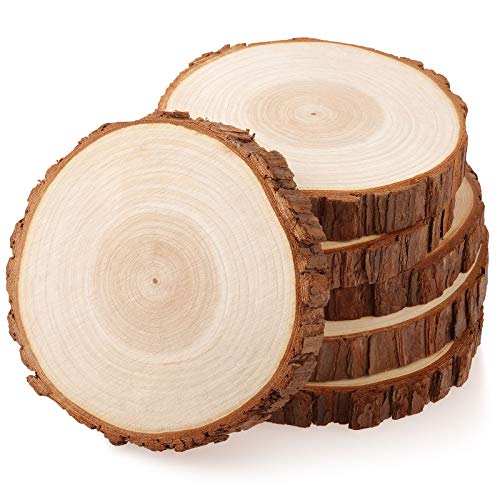 Fuyit Holzscheiben 6 Stücke Holz Log Scheiben 15-16 cm Unvollendete Holzkreise Ungebohrte Holzkreise ohne Loch für DIY Handwerk Holz-Scheiben Hochzeit Mittelstücke Weihnachten Dekoration Baumscheibe von Fuyit