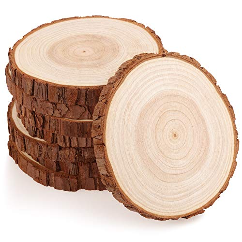 Fuyit Holzscheiben 8 Stücke Holz Log Scheiben 14-15 cm Unvollendete Holzkreise Ungebohrte Holzkreise ohne Loch für DIY Handwerk Holz-Scheiben Hochzeit Mittelstücke Weihnachten Dekoration Baumscheibe von Fuyit