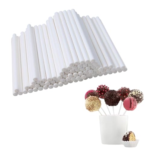 FuzlPnag 100 Stück Cake Pop Stiele，Weiße Lollipop Sticks,wiederverwendbar, Lutscher Papierstäbchen für Lutscher,Bonbons, Kuchen, Kekse und Desserts von FuzlPnag