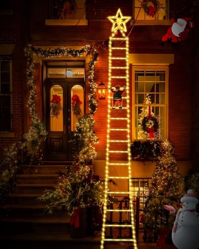 LED Weihnachtsmann Leiter Lichterkette,3 Meter LED Weihnachtsbeleuchtung Außen,315 LEDs Lichterkette Weihnachtsbaum Fenster 8 Modi Warmweiß Weihnachten Deko mit Timer für Weihnachten,Terrasse Garten von Fwiull