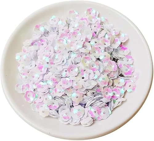 20 g große lose Pailletten, 6 mm, Kunststoff-Pailletten, Pflaumenblüte, lose Pailletten, weiße Blumenscheiben-Pailletten für Scrapbooking, Nähkleider, Bühnendekorationen von Fxionicon