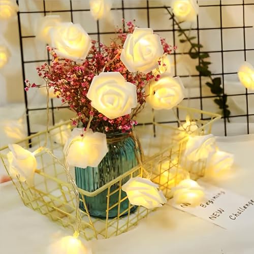 LED Rosen Lichterketten, 3M Rosen Lichterkette mit 20 LED-Licht, USB Kunstblumen Lichterketten, Lichterkette Innen Blumen für Valentinstag Hochzeit Innenberei Schlafzimmer (Warmweiße Rose) von Fybida